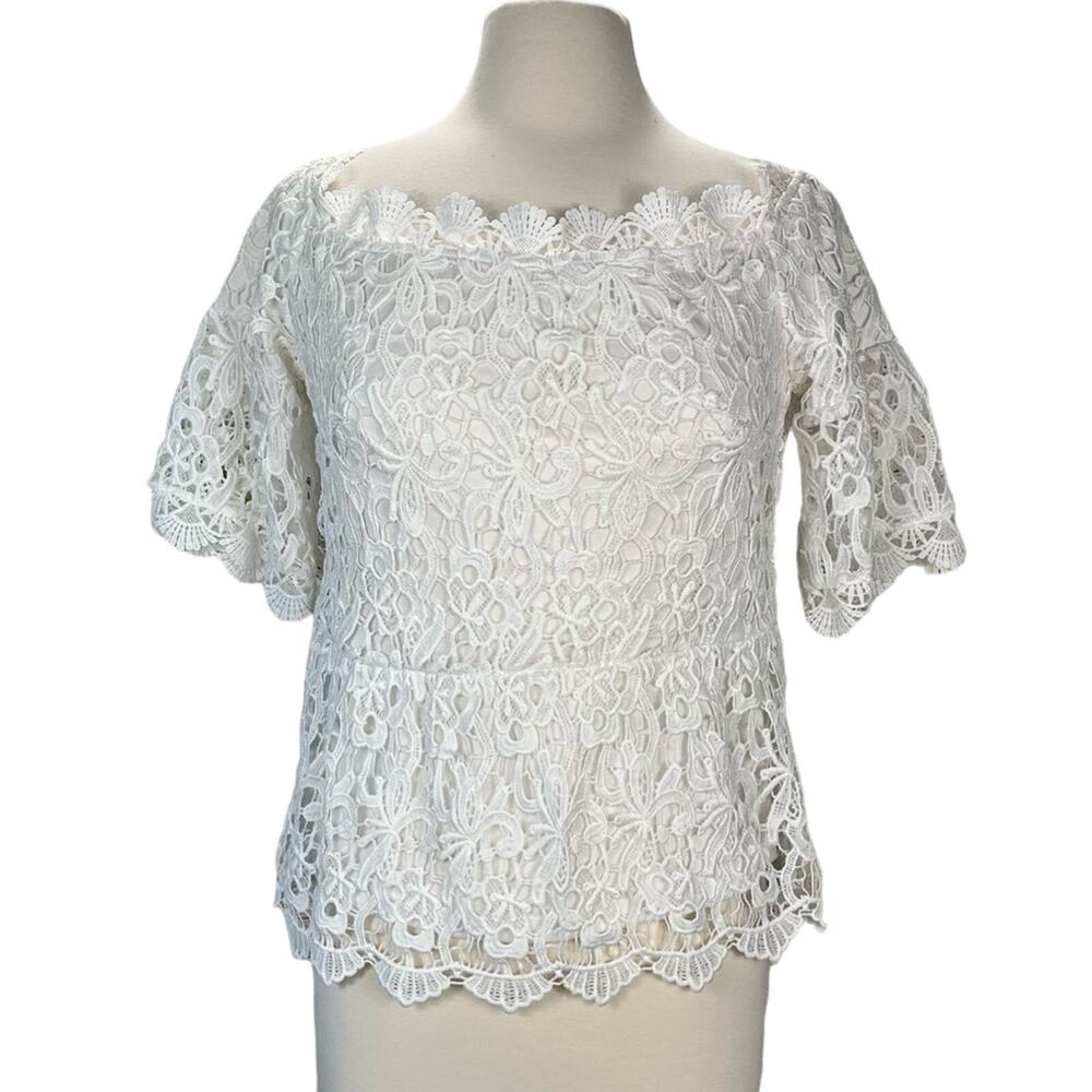 A'GACI | Short Sleeve Off the Shoulder Lace‎ Blouse White L